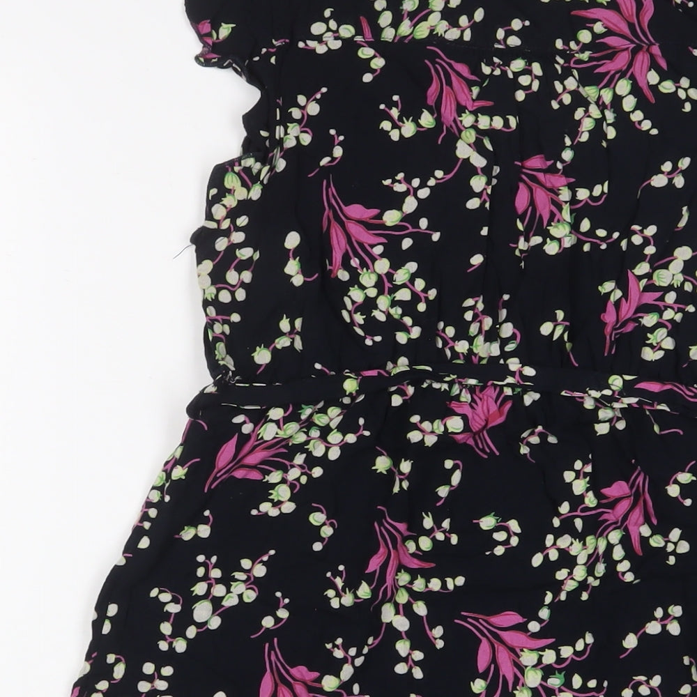 Purple Womens Multicoloured Floral Viscose A-Line Size S V-Neck Button - Frill, Belted
