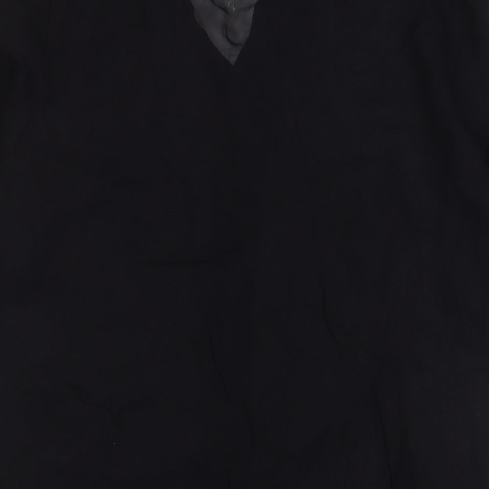 Doris Streich. Womens Black Polyester Basic Button-Up Size 8 Collared
