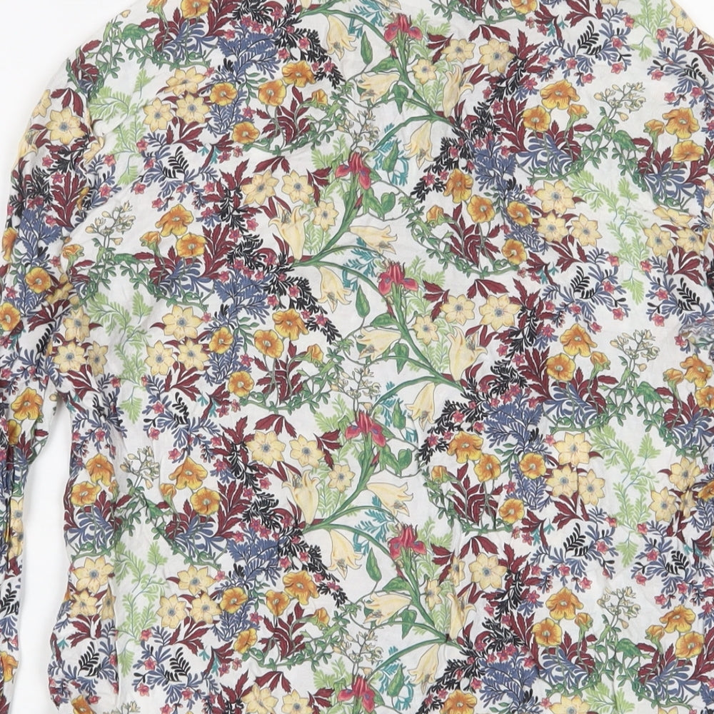 Zara Womens Multicoloured Floral Viscose Basic Button-Up Size S Collared