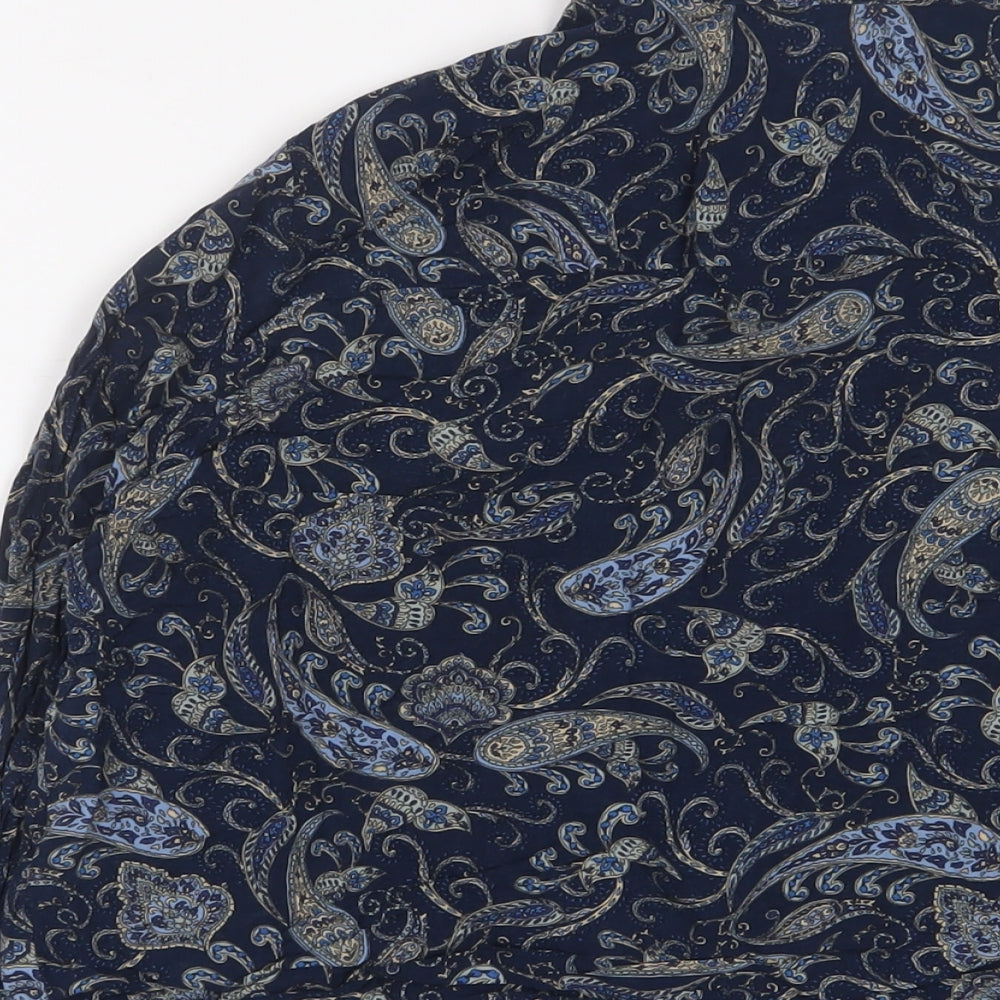 H&M Womens Blue Fair Isle Viscose Basic Button-Up Size 10 Collared - Tie Front