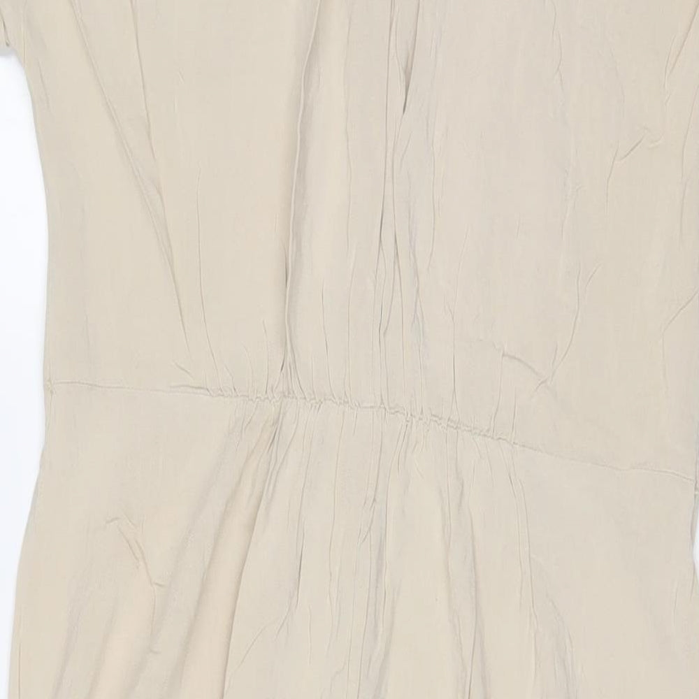 H&M Womens Beige Viscose A-Line Size S V-Neck Button