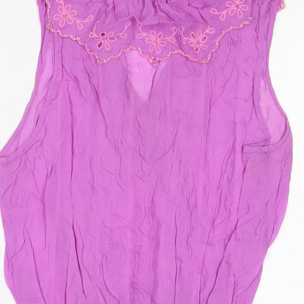 River Island Womens Purple Viscose Basic Tank Size 14 V-Neck - Embroidered