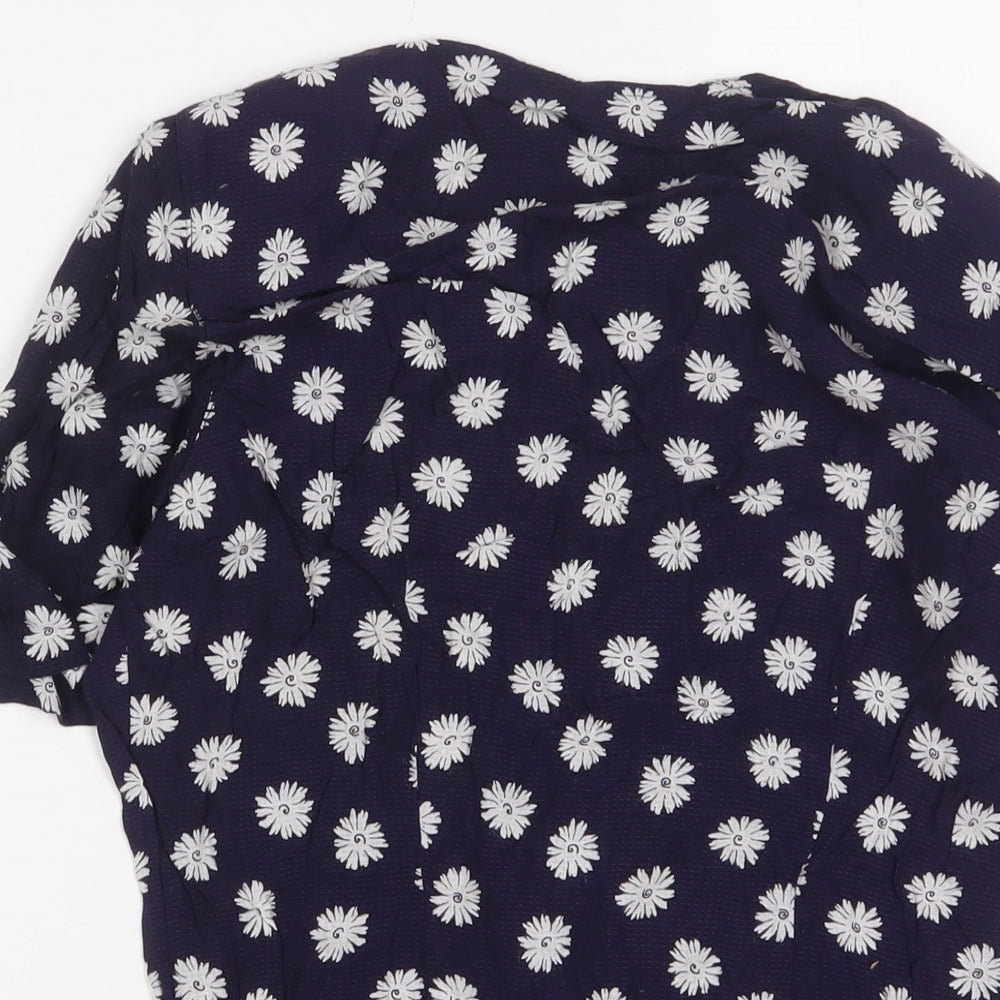 Encadee Womens Blue Floral Viscose Basic Button-Up Size 10 V-Neck