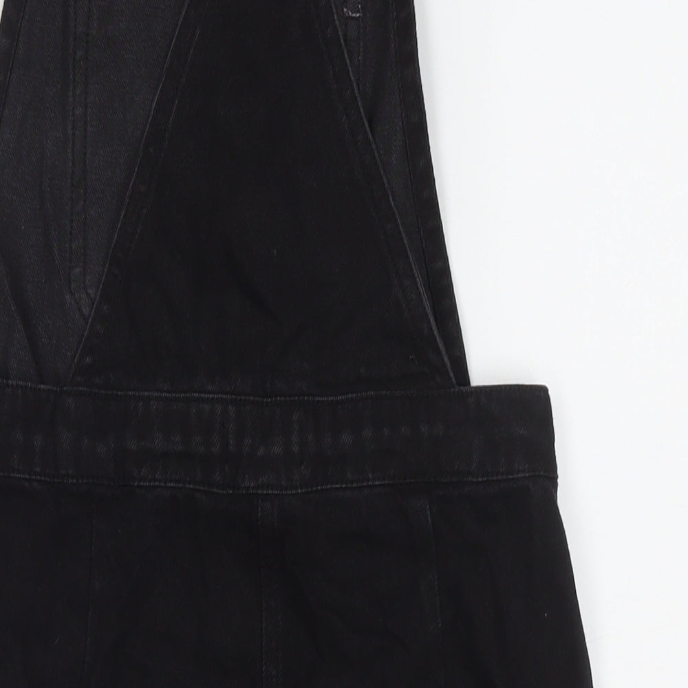 Papaya Womens Black Cotton Pinafore/Dungaree Dress Size 8 Square Neck Button