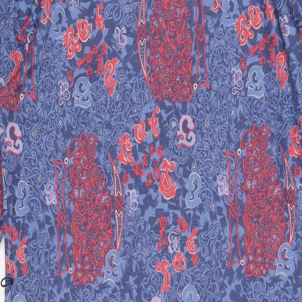 Richard Stump Womens Blue Geometric Polyester Shift Size 14 Round Neck Button