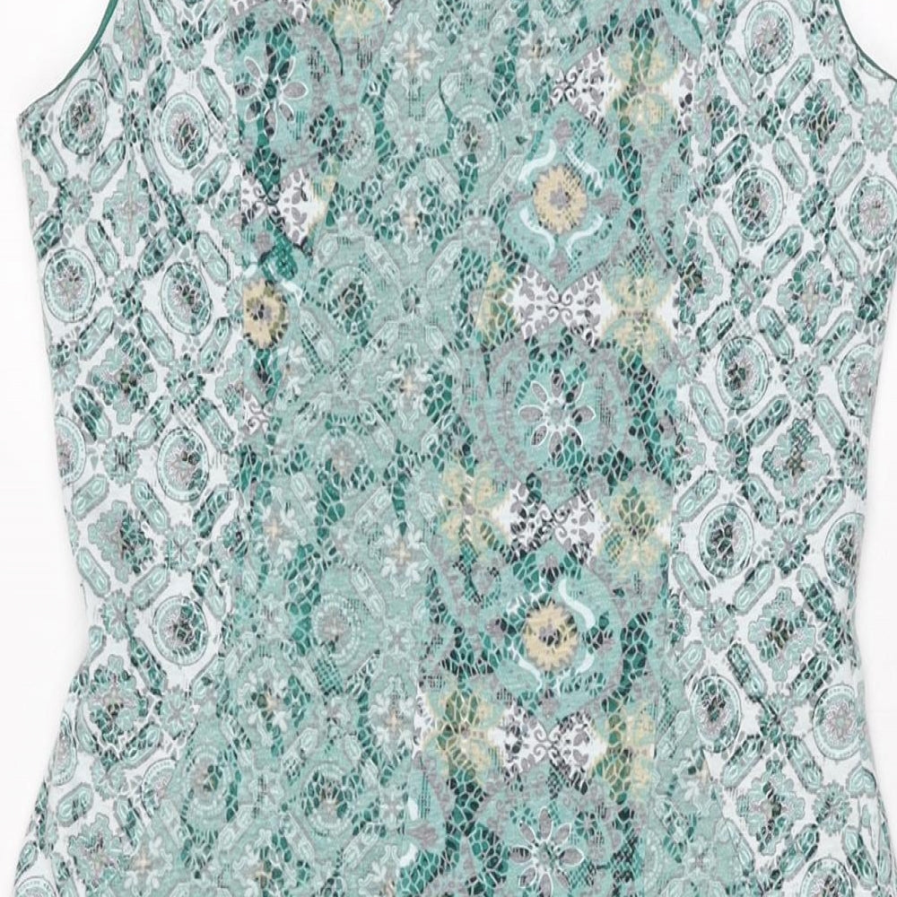 Marks & Spencer Womens Green Geometric Polyester A-Line Size 10 V-Neck Pullover