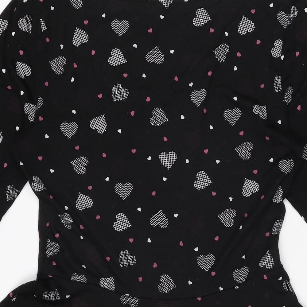 By Henry Holland Womens Black Geometric Polyester Skater Dress Size 10 Round Neck Pullover