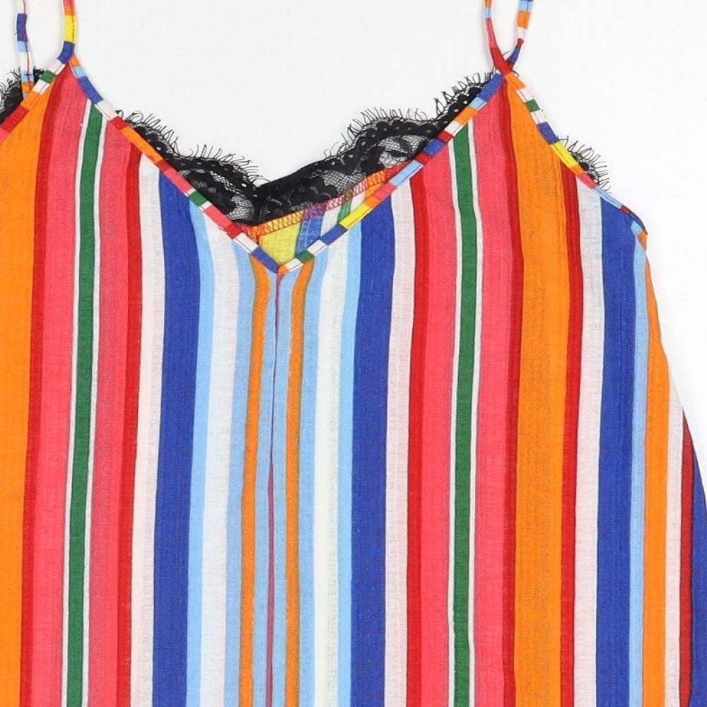 Zara Womens Multicoloured Striped Polyamide Camisole T-Shirt Size S V-Neck
