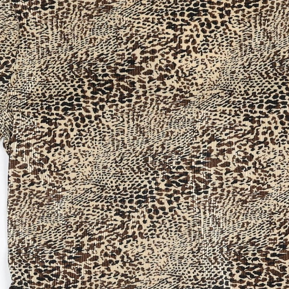 Country Casuals Womens Brown Animal Print Polyester Basic T-Shirt Size S V-Neck