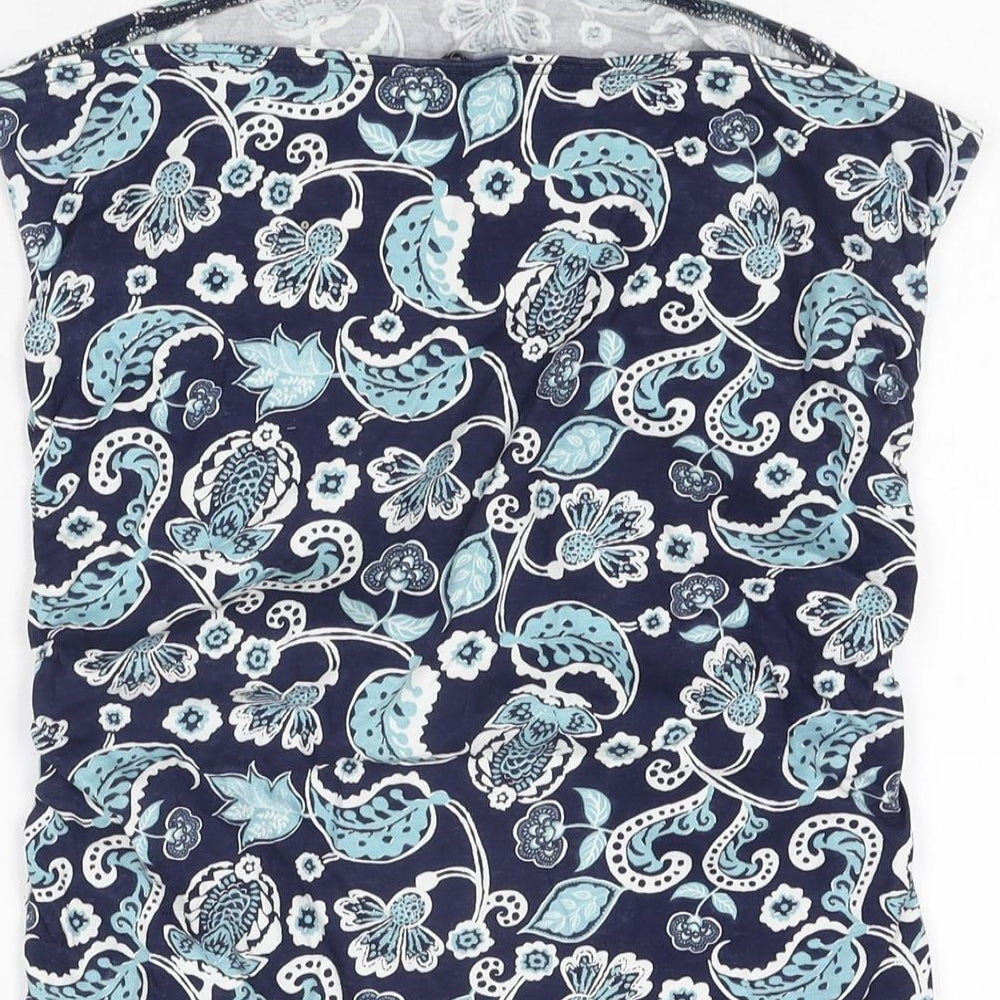 Dorothy Perkins Womens Blue Floral Cotton Basic T-Shirt Size 14 Off the Shoulder