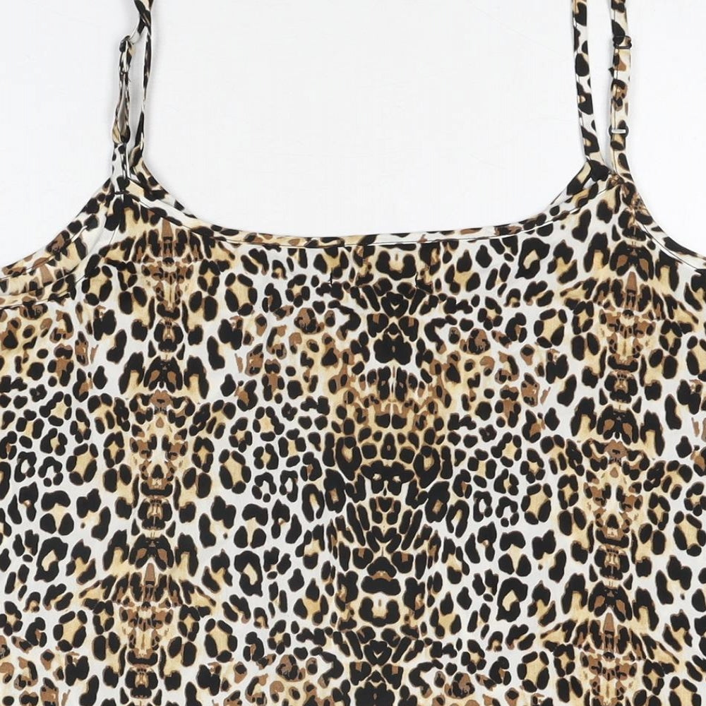 Amisu Womens Beige Animal Print Polyester Camisole T-Shirt Size XL Scoop Neck - Leopard Print