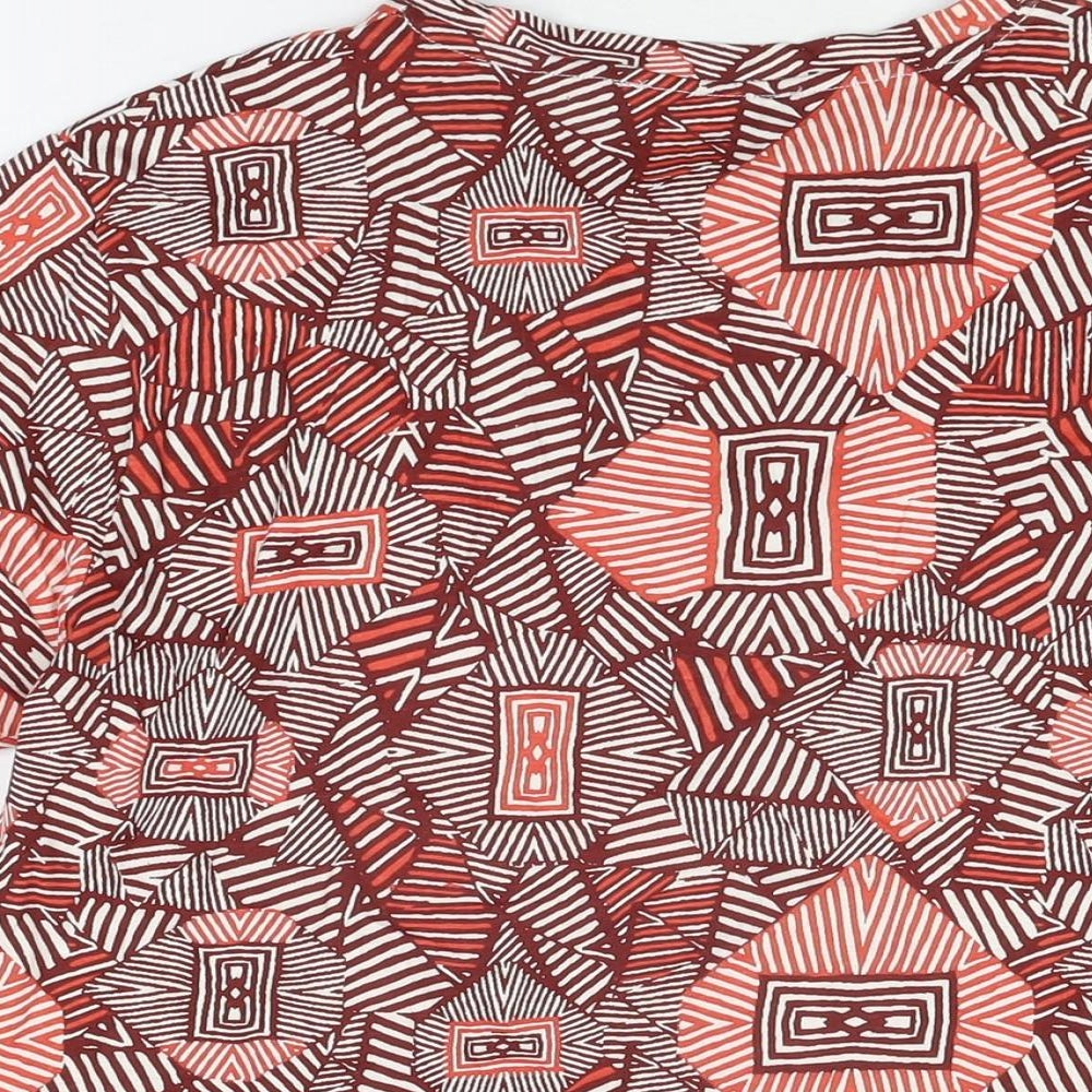 Mango Womens Red Geometric Cotton Basic T-Shirt Size L Round Neck