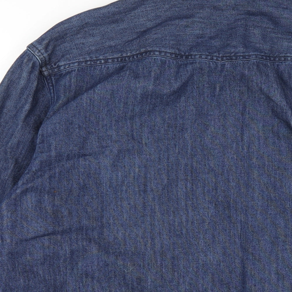 Next Mens Blue Cotton Button-Up Size MT Collared Snap