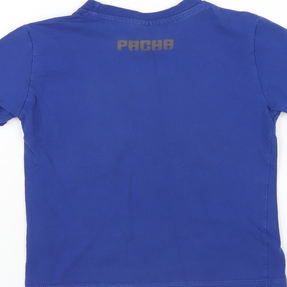 Pacha Boys Blue Cotton Basic T-Shirt Size 4 Years Round Neck Pullover
