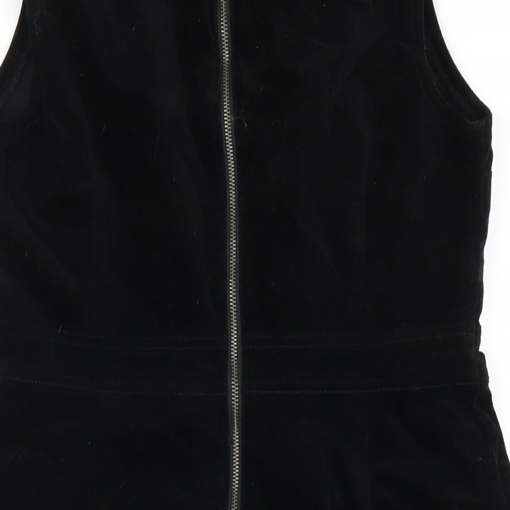 Warehouse Womens Black Cotton A-Line Size 12 Round Neck Zip