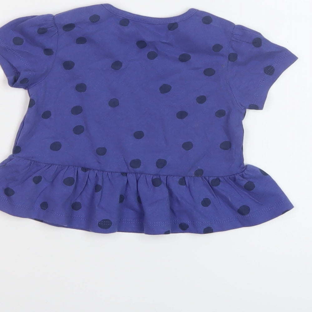 Marks & Spencer Girls Black Polka Dot Cotton Basic T-Shirt Size 6-9 Months Crew Neck Snap