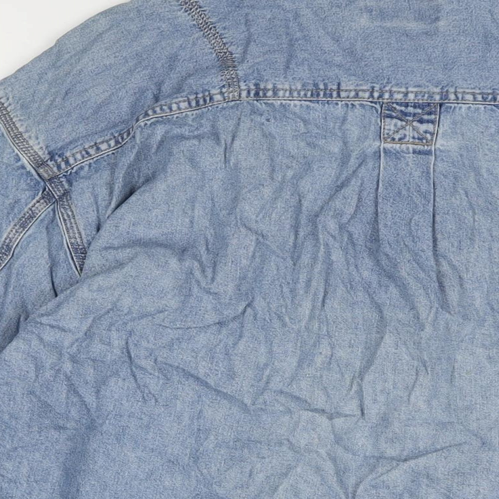 Authentic Mens Blue Cotton Button-Up Size L Collared Button
