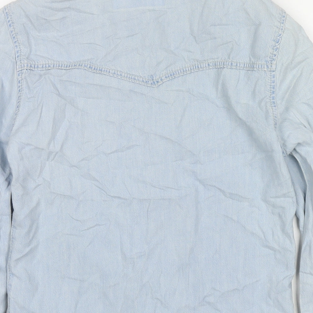 Topshop Womens Blue Cotton Basic Button-Up Size 6 Collared