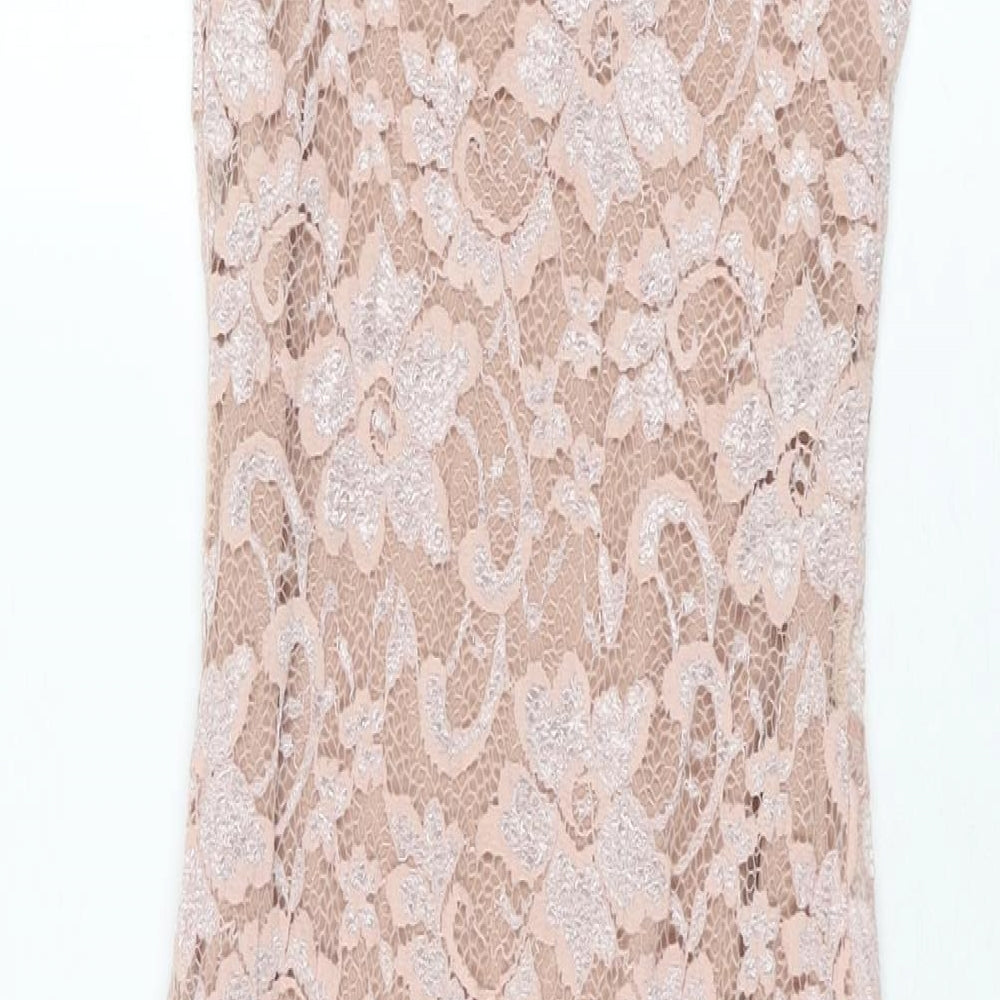 Amy Childs Womens Pink Floral Nylon Bodycon Size 8 Round Neck Button