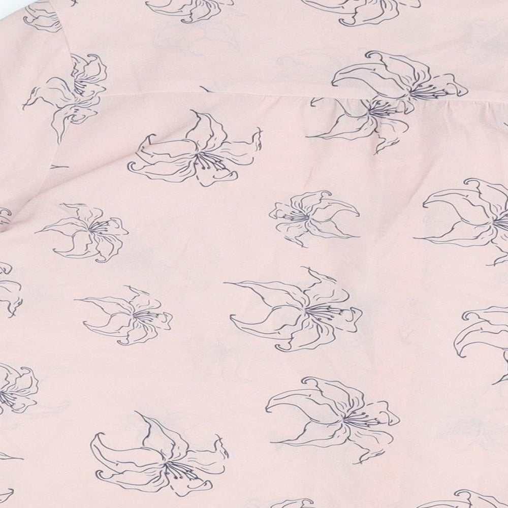 Fenn Wright Manson Womens Pink Floral Polyester Basic Button-Up Size 12 Round Neck