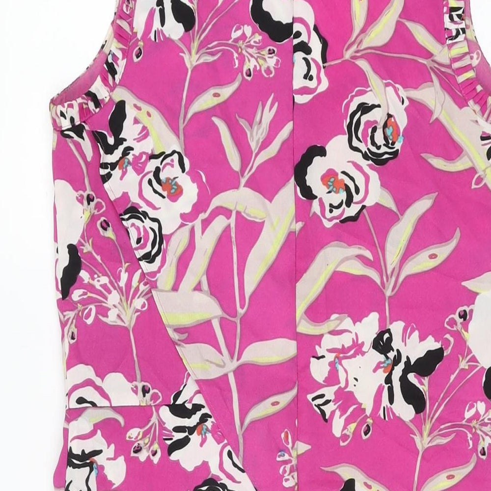 Marks & Spencer Womens Pink Floral Polyester Shift Size 8 Scoop Neck Zip
