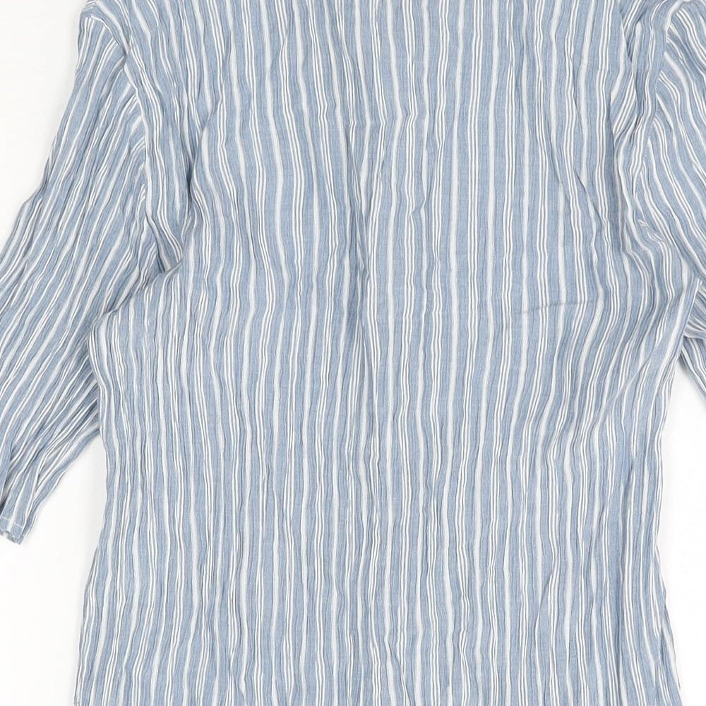 OPUS Womens Blue Striped Viscose Basic Button-Up Size 12 Collared