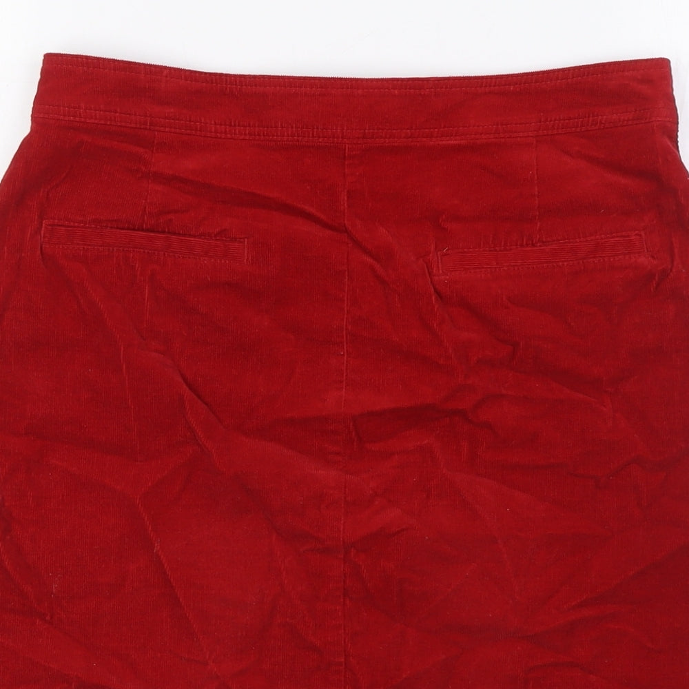 Marks & Spencer Womens Red Cotton A-Line Skirt Size 8 Button