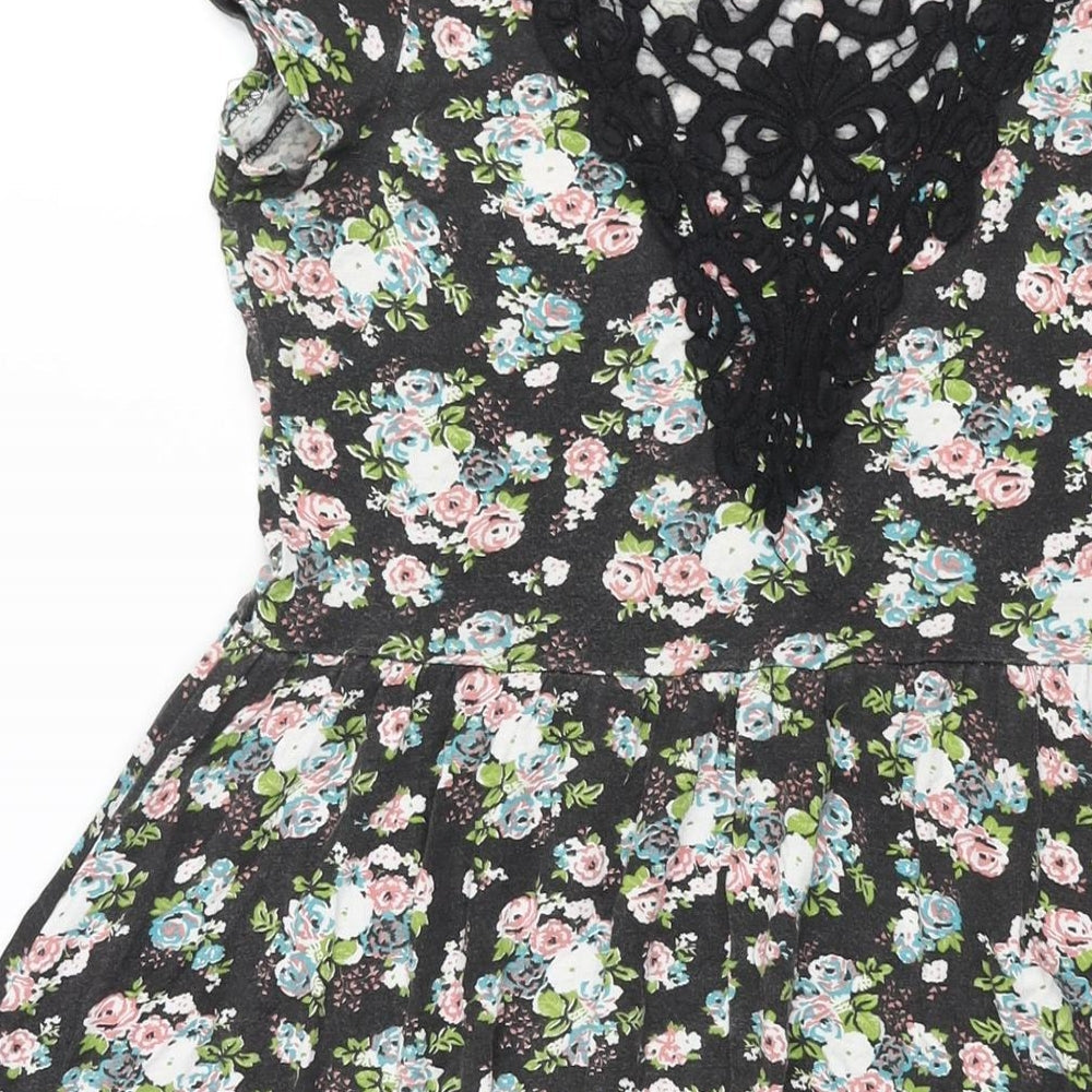Select Womens Multicoloured Floral Viscose A-Line Size 12 Scoop Neck Pullover - Lace Back Detail