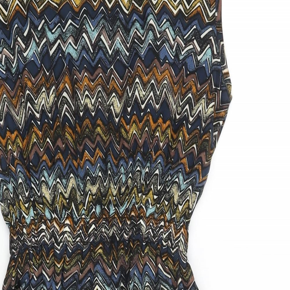 Yumi Womens Multicoloured Geometric Polyester Mini Size 8 Boat Neck Pullover