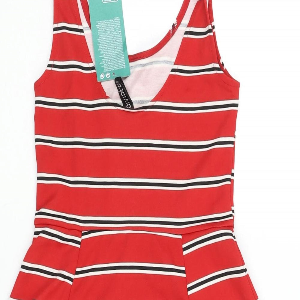 Divided by H&M Womens Red Striped Polyester A-Line Size 4 Scoop Neck Pullover