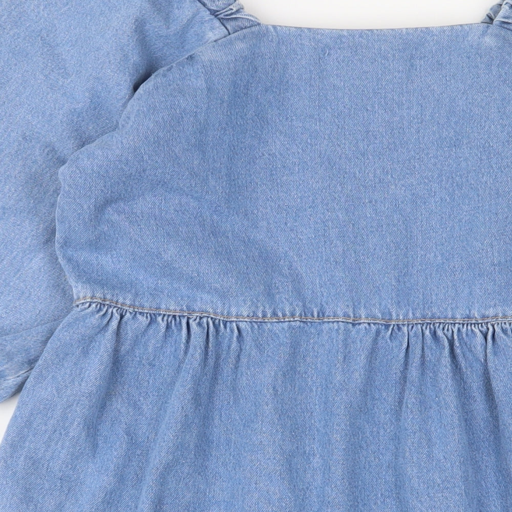 Denim & Co. Womens Blue Cotton A-Line Size 10 Square Neck Pullover