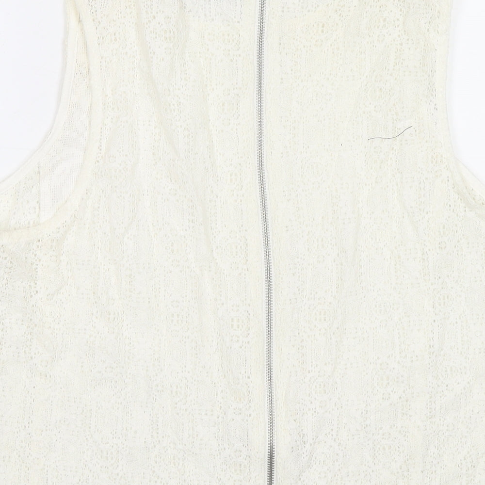 New Look Womens White Geometric Cotton Basic Tank Size 16 Round Neck