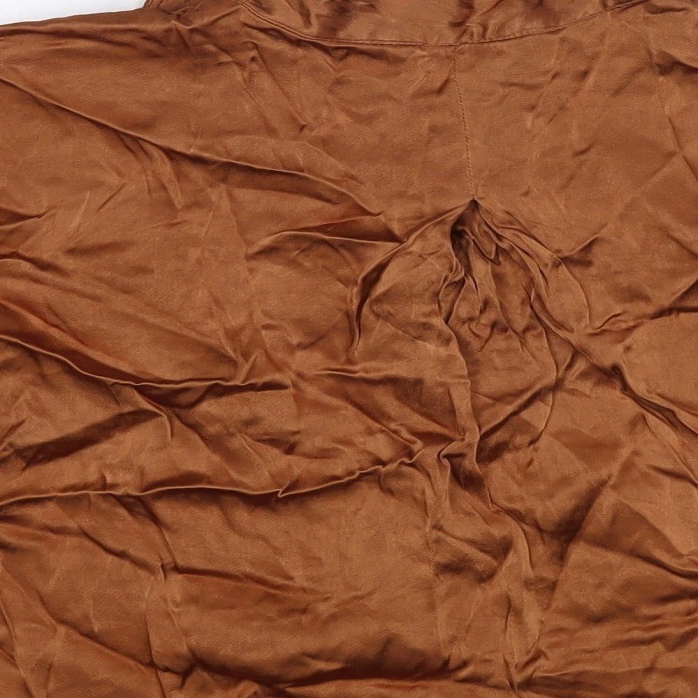 Zara Womens Brown Polyester Basic Button-Up Size S Collared