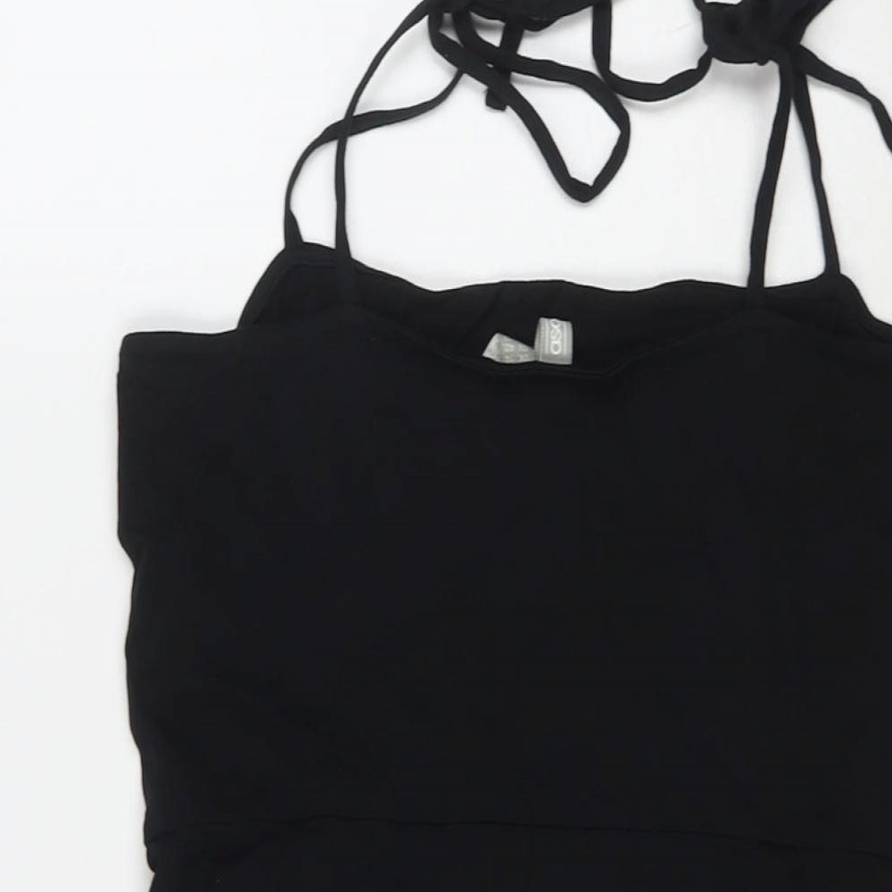 ASOS Womens Black Cotton Tank Dress Size 14 Square Neck Tie