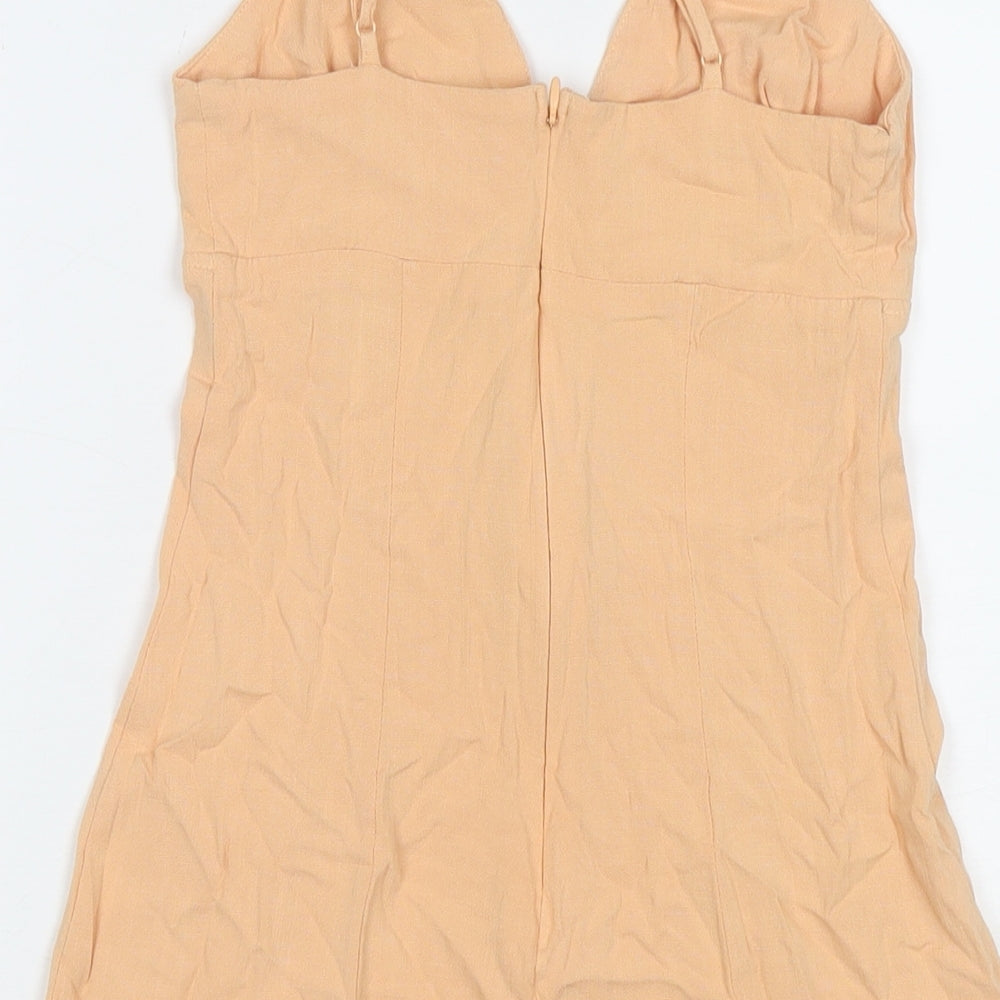 H&M Womens Orange Viscose Mini Size XS V-Neck Zip