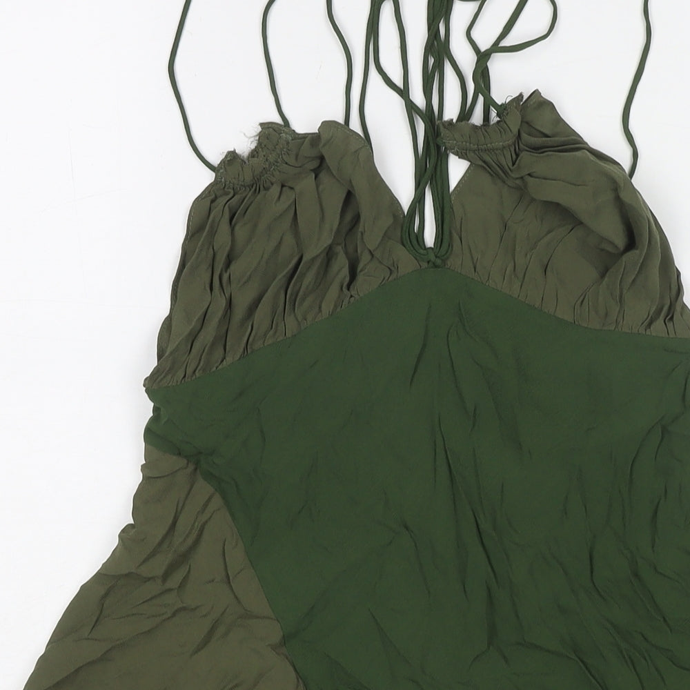 Zara Womens Green Viscose Tank Dress Size S V-Neck Tie