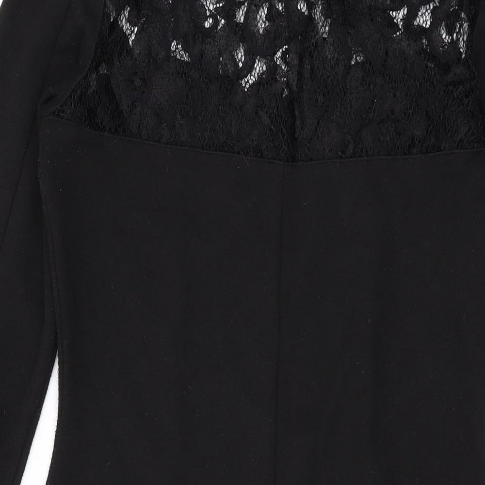 Topshop Womens Black Polyester Bodycon Size 10 Round Neck Pullover