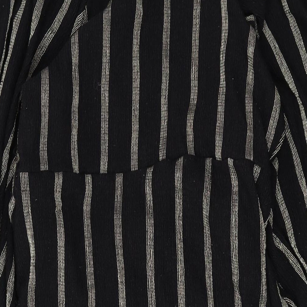 H&M Womens Black Striped Polyester Wrap Dress Size S V-Neck Tie