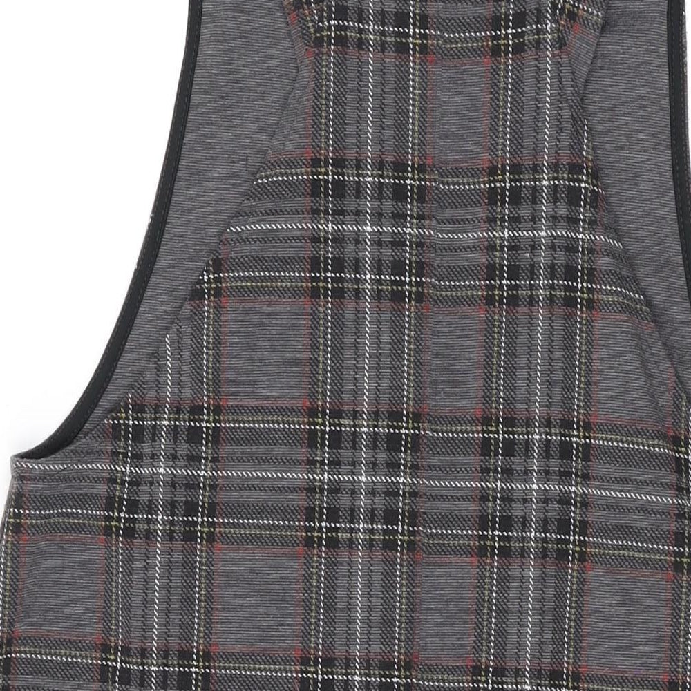 New Look Womens Grey Plaid Polyester Tank Dress Size 10 Square Neck Pullover