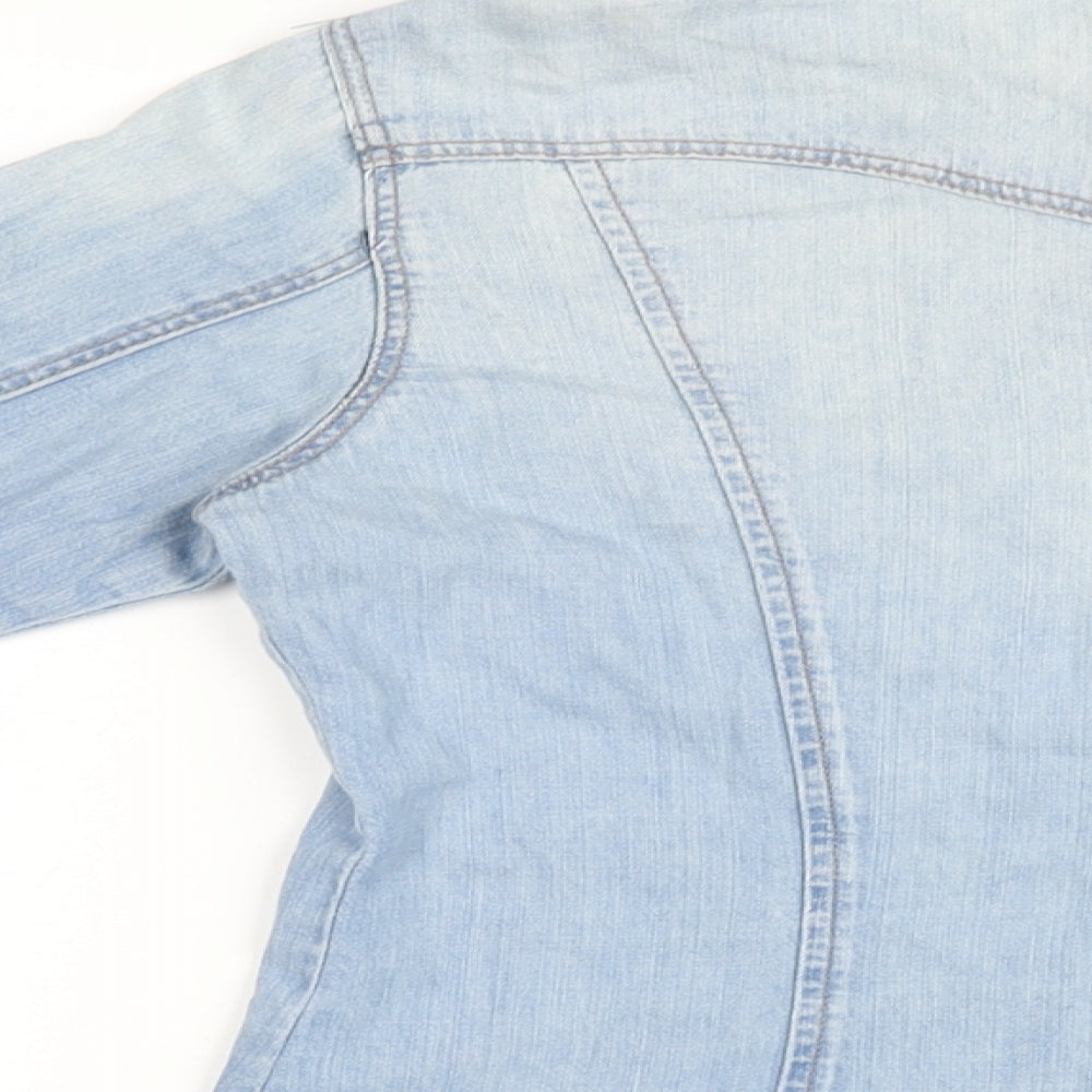 H&M Womens Blue 100% Cotton Basic Button-Up Size 8 V-Neck