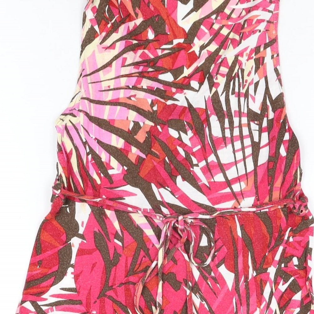 Monsoon Womens Pink Geometric Viscose Basic T-Shirt Size 12 V-Neck