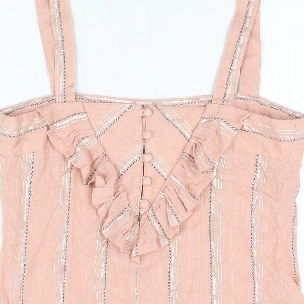 NEXT Womens Pink Striped Cotton Basic T-Shirt Size 8 Square Neck