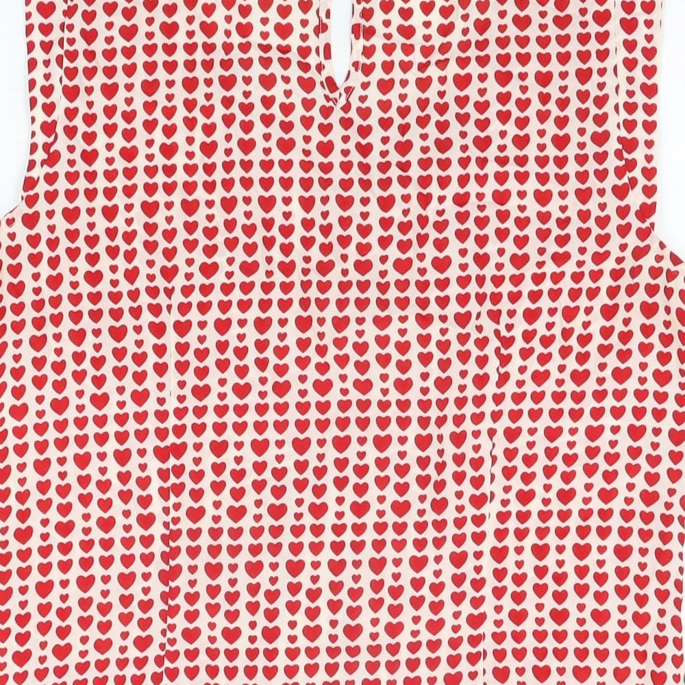 Oasis Womens White Geometric Polyester Basic Blouse Size 14 Round Neck - Heart Print