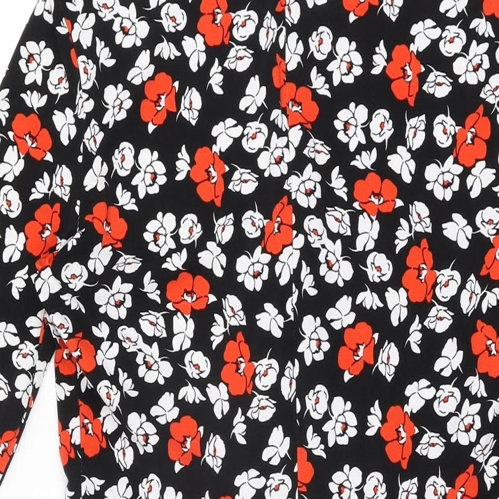 Very Womens Black Floral Polyester Bodycon Size 12 Round Neck Zip