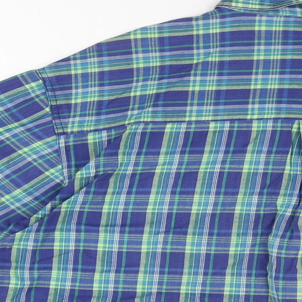 New Look Mens Blue Plaid Polyester Button-Up Size L Collared Button