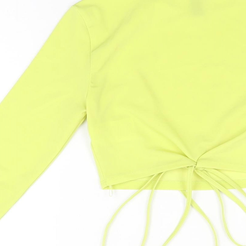 H&M Womens Yellow Polyester Cropped T-Shirt Size XS Round Neck
