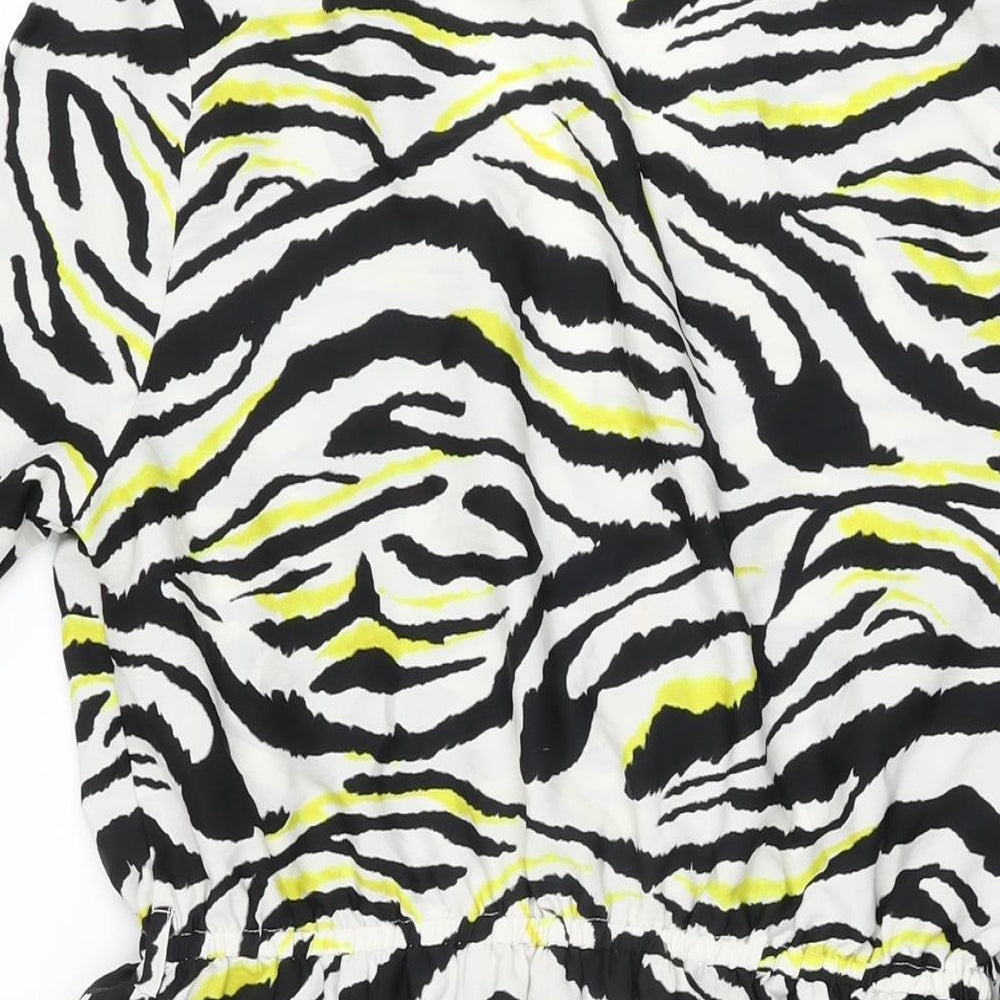 Influence Womens White Animal Print Polyester Skater Dress Size 10 V-Neck Pullover