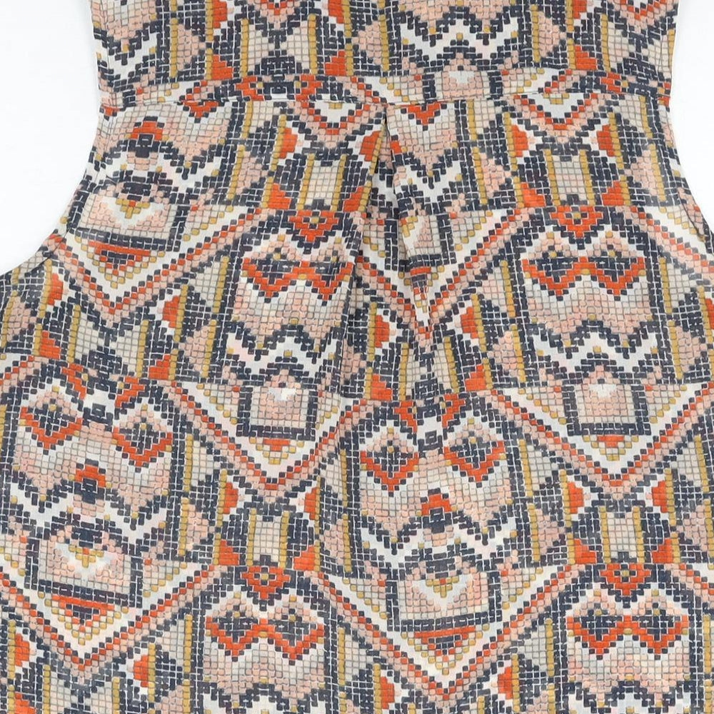 H&M Womens Multicoloured Geometric Polyester Basic Button-Up Size 8 Collared
