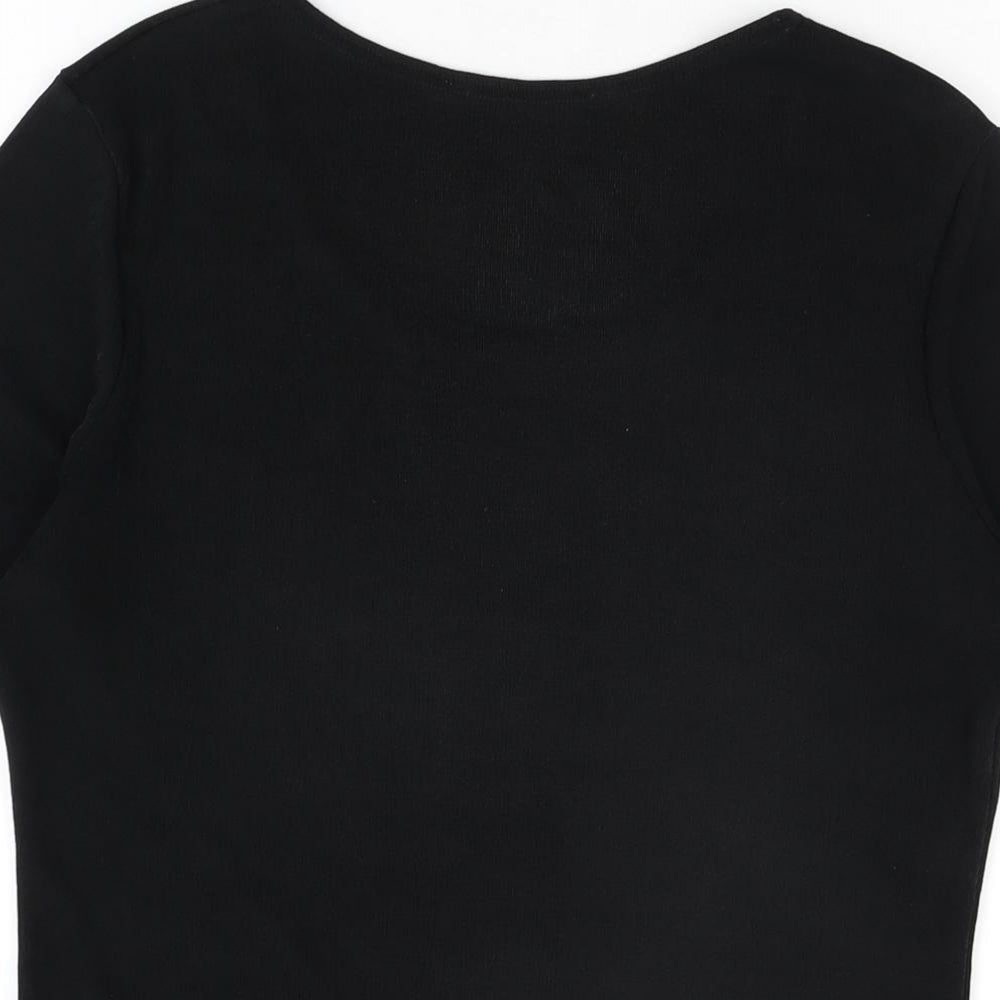BHS Womens Black Polyester Basic T-Shirt Size 12 Scoop Neck