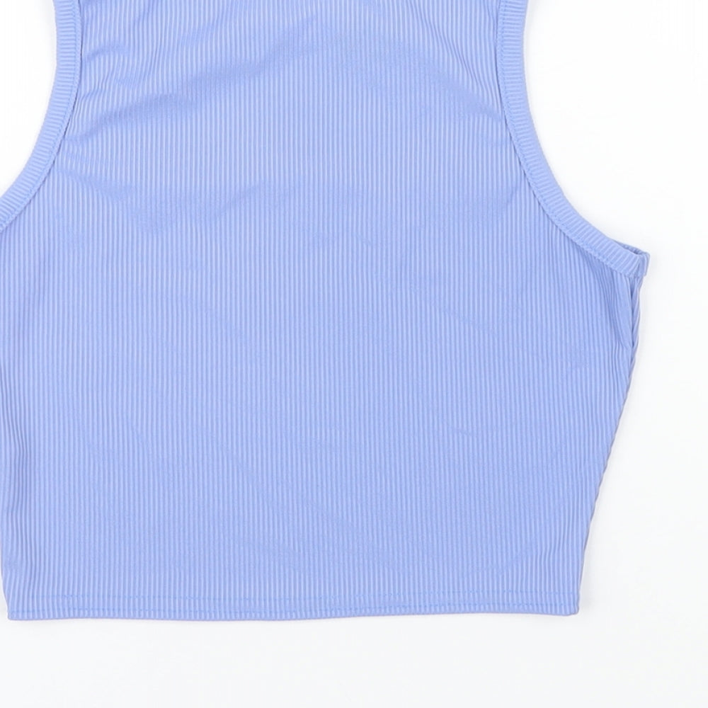 prettylitt Womens Blue Polyester Cropped Tank Size 6 Round Neck